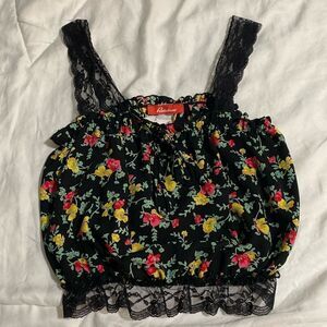 Rainbow Dainty Lacy Floral Crop Top L